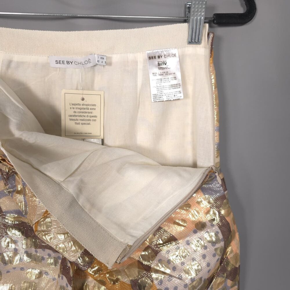 SEE BY CHLOE Women New 4 Mini Skirt Jacquard Pleated Party Metallic LG53400T6868 - Picture 7 of 16